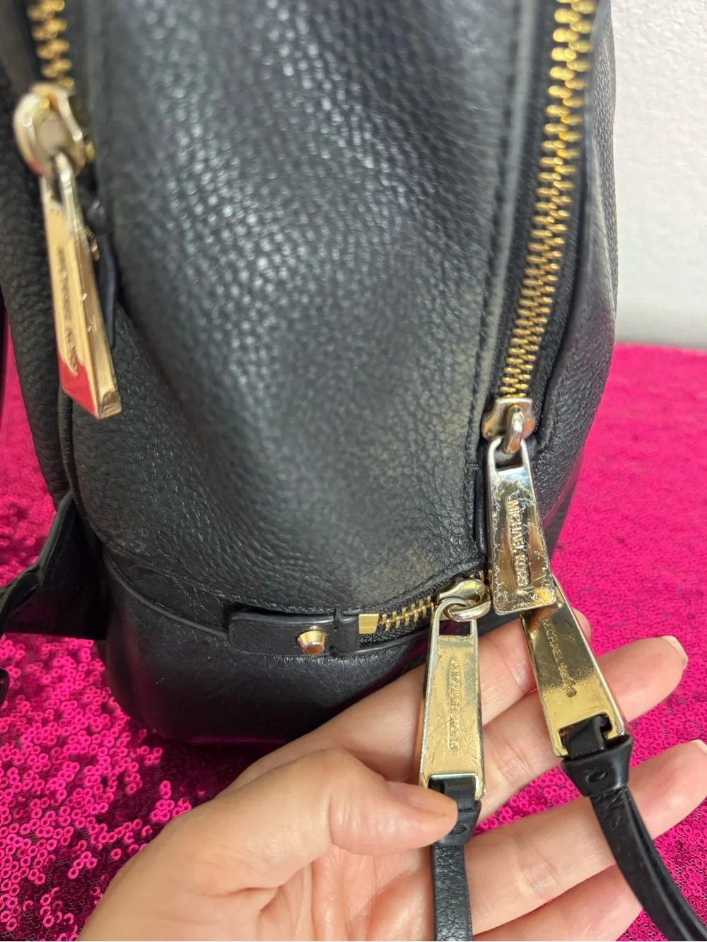 MICHAEL KORS 🖤 Pebbled Black Leather Backpack, Gold Hardware, 3 compartments